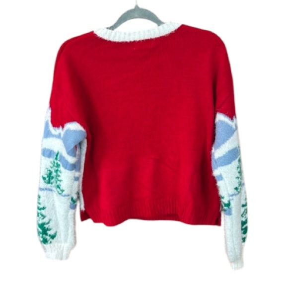 NWT Christmas Sweater Santa by a fire with a camper with Sequins sz Large - Picture 8 of 15